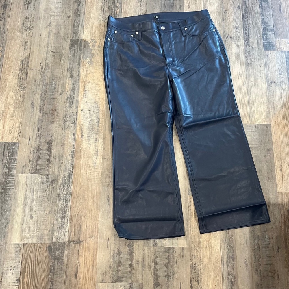 J.Crew Faux Leather Wide Leg Pants Navy Edgy Y2K Statement Chic Sz 34